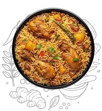 Signature EatIn biriyani served with masala and rice