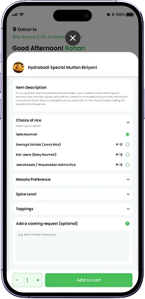EatIn mobile app showing customization menu
